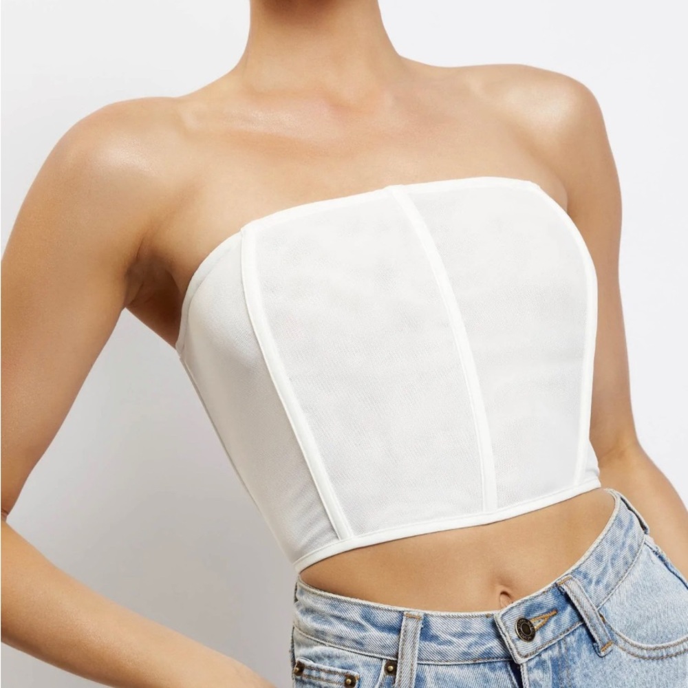 STRAPLESS MESH CORSET CROP TOP